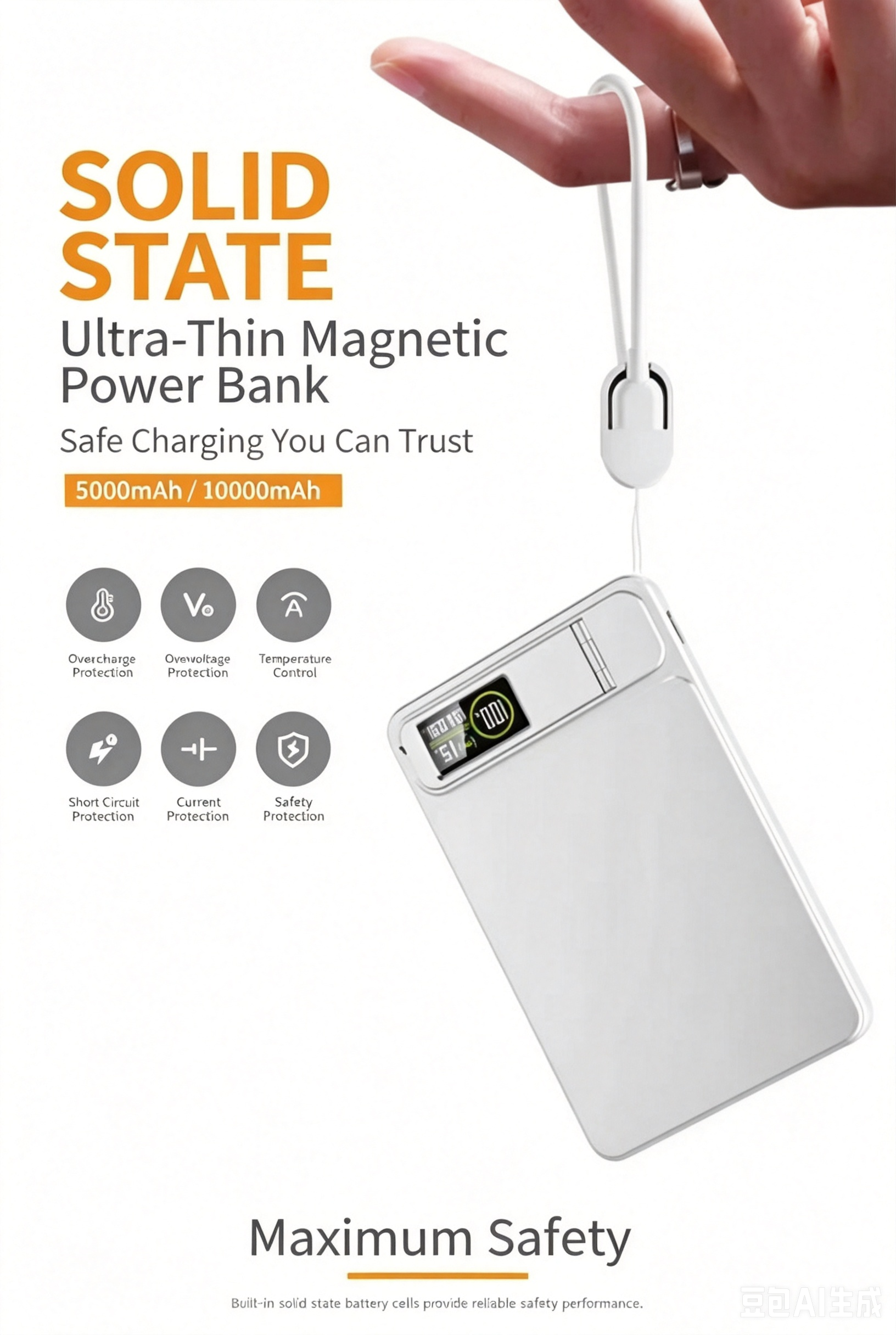 Magnetic Wireless Solid State Power Bank with TFT Display