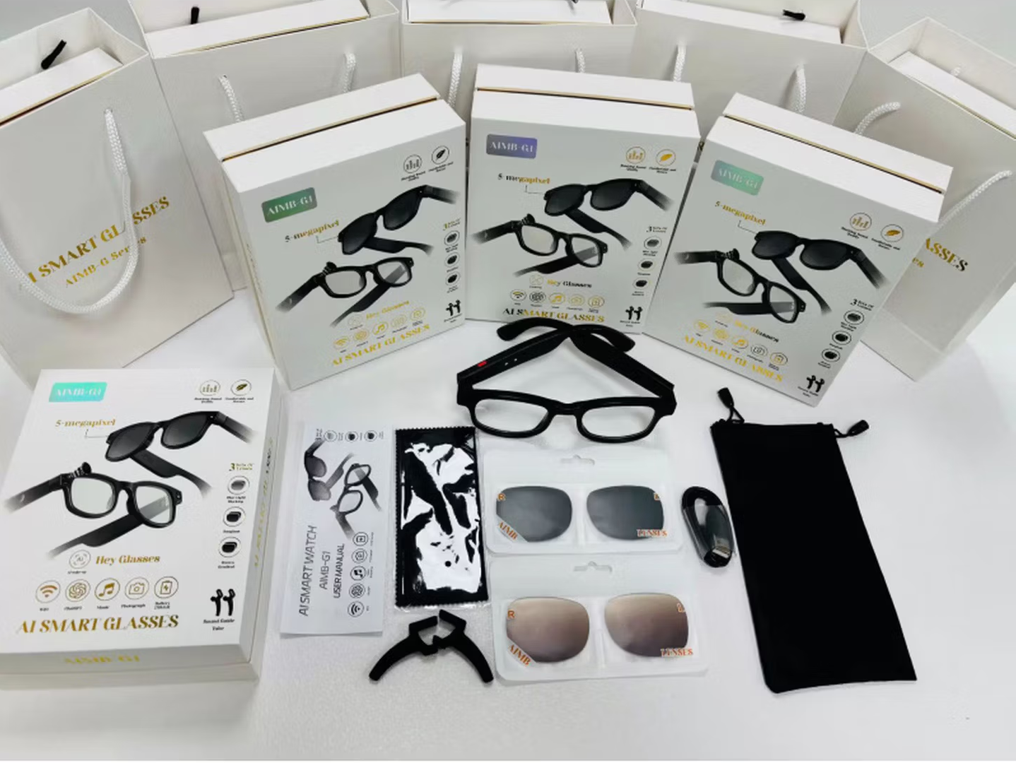 AI Smart Glasses IMB-G1, 18MP Camera with Recording & Local Storage, Black, 2 Interchangeable Lenses Included